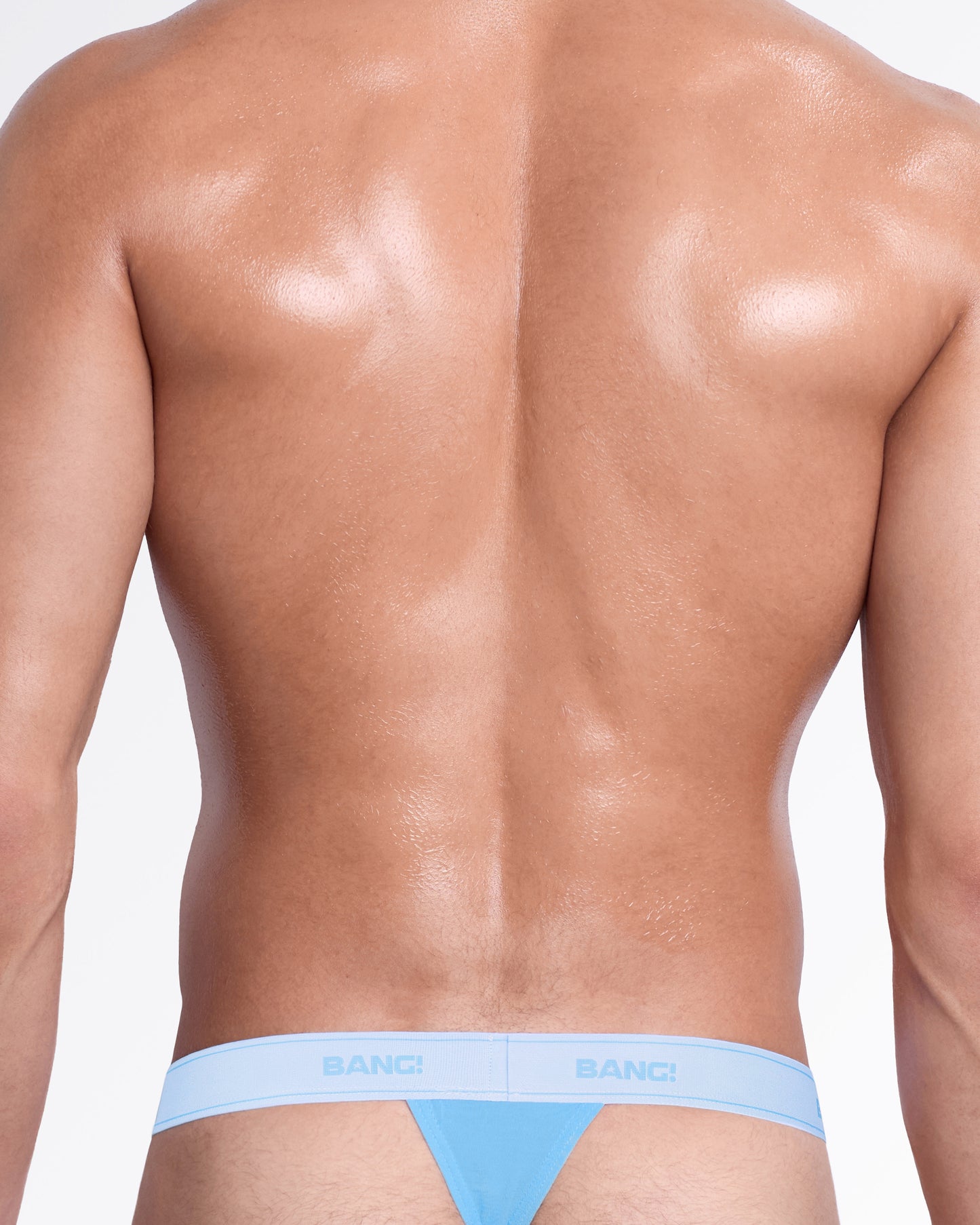 Back view of the Irresisti-Blue men's cotton modal thong, showcasing the sleek T-back design, ultra-soft stretch fabric, and signature BANG! elastic waistband.