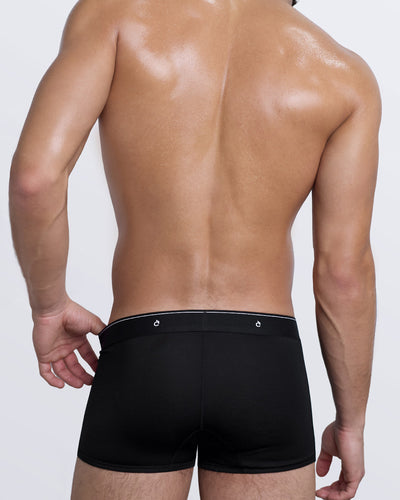 DC2 JUSTIFY MY LOVE Boxer Brief — back view of black men’s modal boxer briefs with smooth stretch fabric and supportive cut.