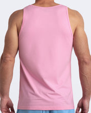 Back view of the LITERALLY PINK men's fitness breathable tank top made of modal cotton blend in a solid bubblegum pink color by DC2 Miami menswear.