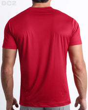 Back view of the MAJESTIC RED men's fitness shirt in a red color. These premium quality quick-dry t-shirts are DC2 by BANG! Clothes, a men’s beachwear brand from Miami.