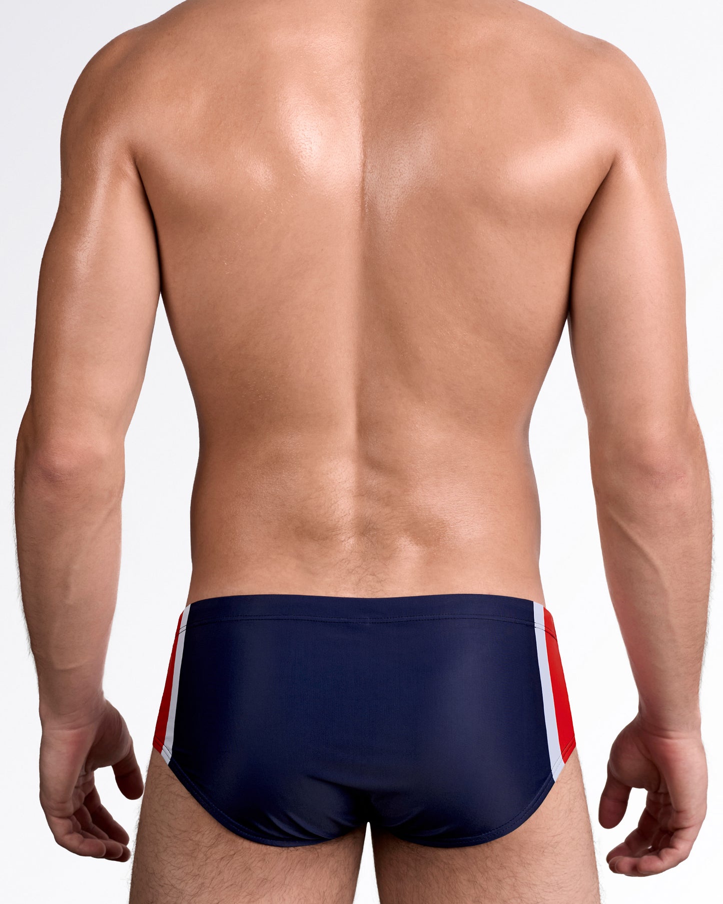 DC2 Maritime Swim Sunga — back view showing smooth full rear coverage with contrasting red and white side striping detail.