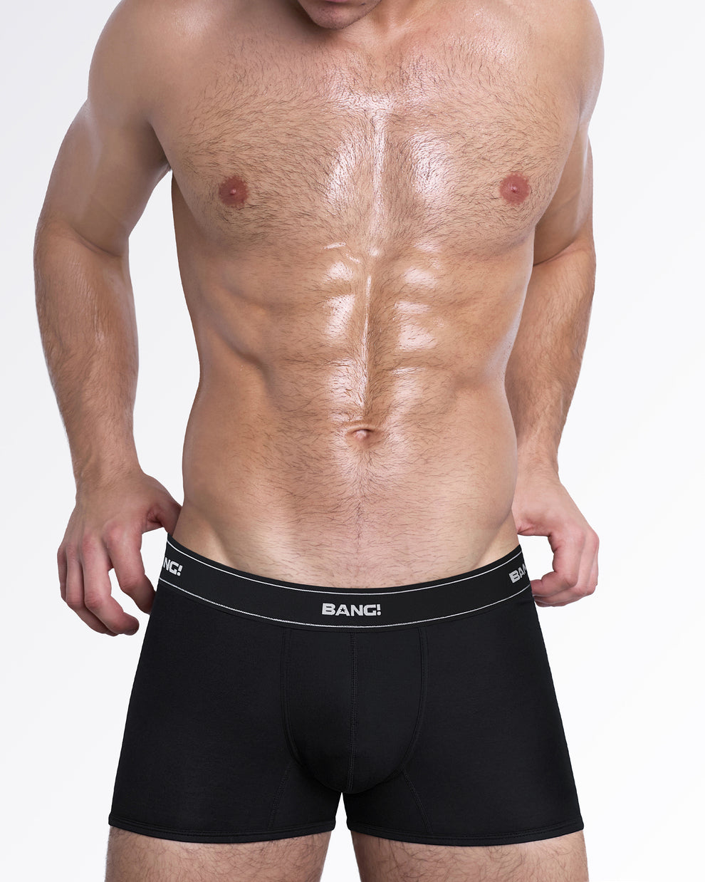 BANG! Skin Soft Max Black boxer briefs in premium modal cotton with a supportive contour pouch, breathable men's underwear, and an ultra-soft stretch fit.