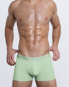 DC2 MISS YOU MUCH Boxer Brief — model wearing green men’s underwear with logo waistband and snug fit.
