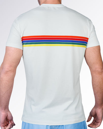 Back view of the Mixtape Stripes Cotton Graphic T-Shirt by DC2 Miami with clean minimalist styling and horizontal stripe graphic.