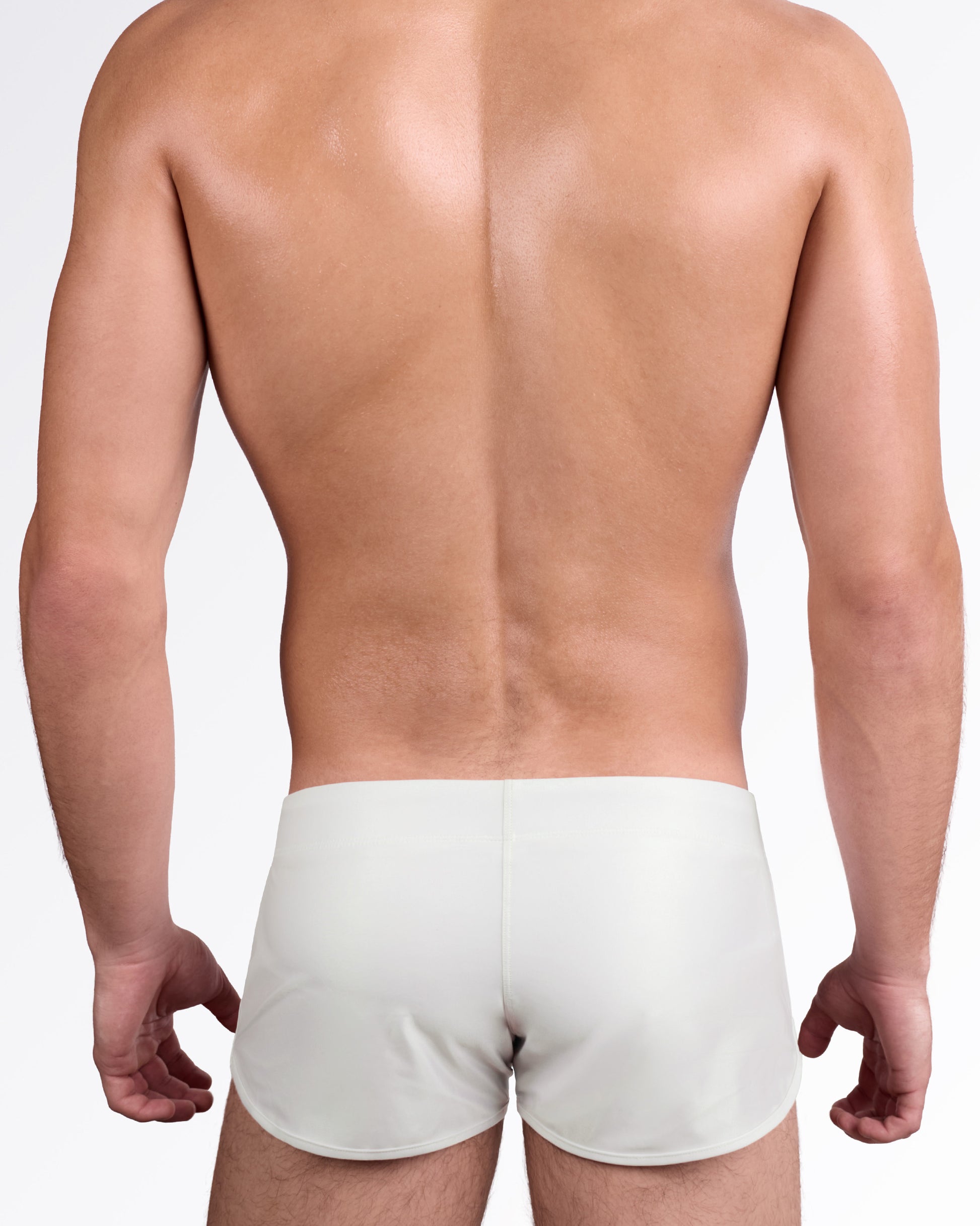 DC2 Mixtape Stripes Swim Shorts — back view showing clean solid sand rear panel with smooth waistband finish.