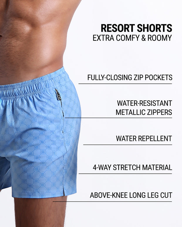 DC2’s Resort Shorts are designed to be comfortable and roomy, with fully-closing zip pockets and water-resistant metal zippers. They have 4-way stretch, water-repellent material, and are cut above the knee.