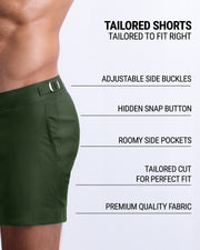 DC2’s Tailored Shorts are designed to fit every body form. They are equipped with adjustable side buckles, a hidden snap button, roomy side pockets, and made of premium quality fabric.