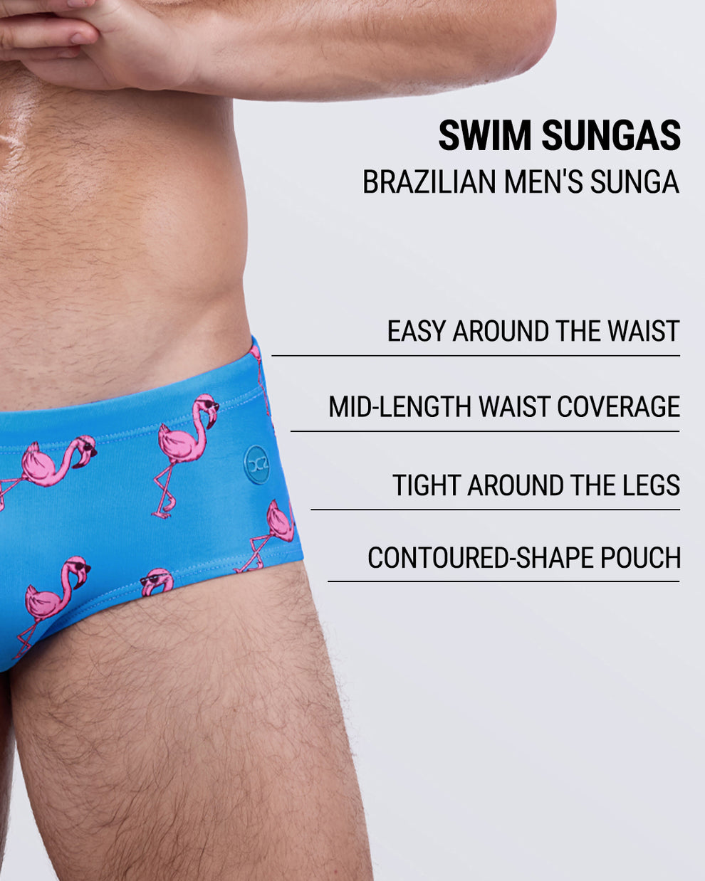 This Brazilian men’s swim sunga offers mid-length waist coverage, a contoured front pouch, and a close fit around the legs for sleek support and sculpted shaping.