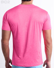 Back view of the PINKTENSITY men's fitness shirt in a hot pink color. These premium quality quick-dry t-shirts are DC2 by BANG! Clothes, a men’s beachwear brand from Miami.