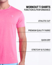 Men’s quick-dry workout T-shirt in PINKTENSITY by DC2 keeps you feeling comfortable and looking sharp all day. Features an athletic cut, premium quality fabric, quick-dry technology, and is stretchy and flexible.