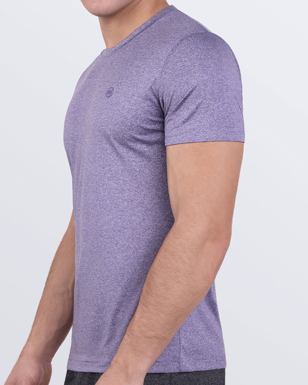 DC2 Purple Marvel Fitness T-shirt — side view highlighting the quick-dry material and flexible sleeve design.