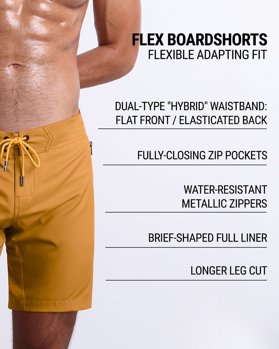 DC2’s Flex Boardshorts are designed to be incredibly flexible, adapting to fit. They come equipped with fully closing zip pockets and water-resistant metal zippers. Additionally, they have a dual-type “hybrid” waistband (flat front/elasticated back), brief-shaped full liner, and longer leg cut.