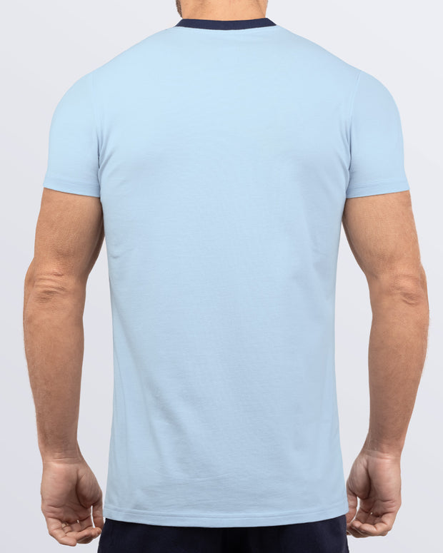 Back view of a light blue men&