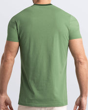 Back view of a green men's t-shirt with a striking dark green collar, made from soft, durable and breathable Pima cotton. Part of the DC2 Miami men's streetwear and beachwear collection, ideal for casual summer outfits.