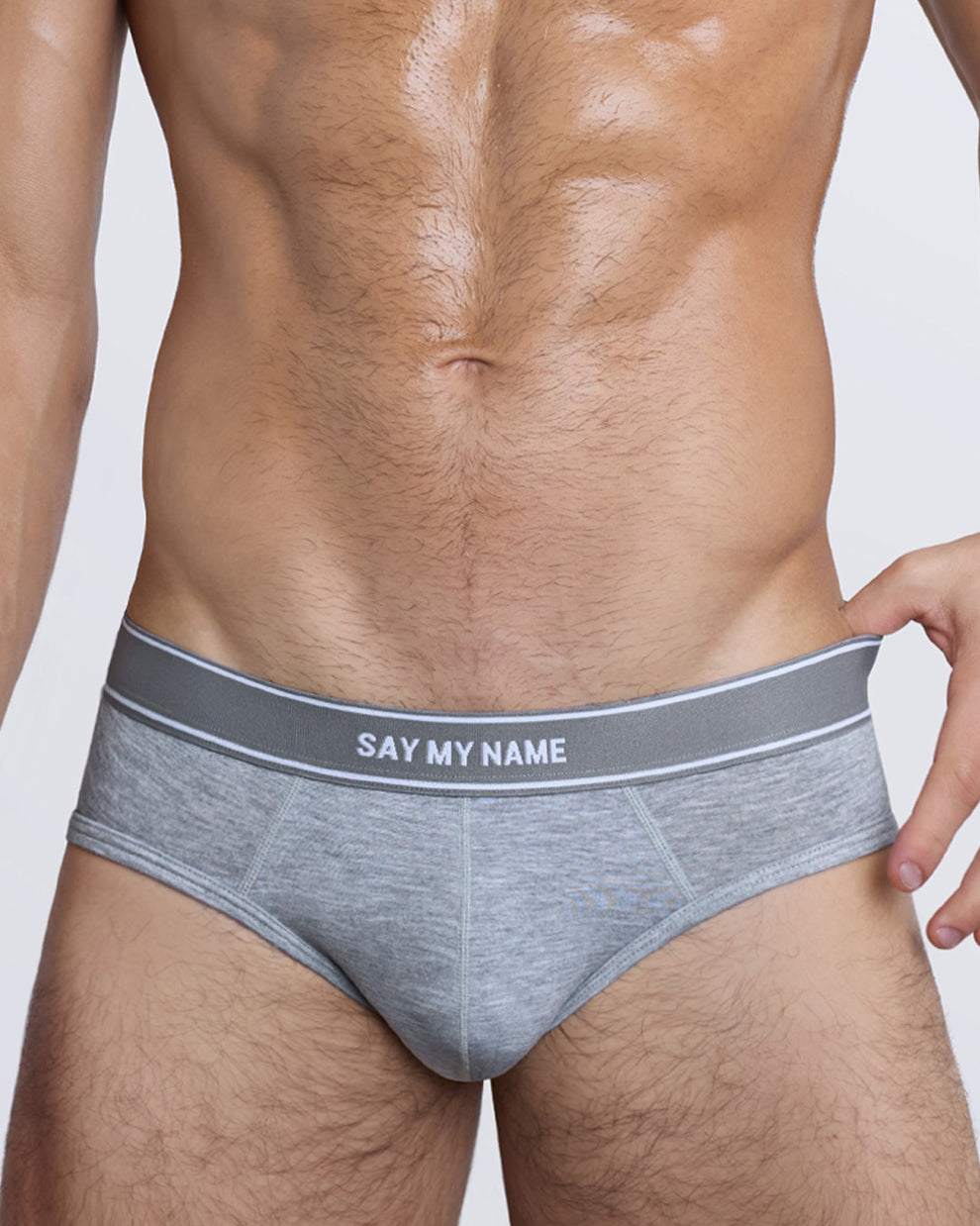 DC2 SAY MY NAME Modal Brief — close-up of waistband with “SAY MY NAME” logo and supportive pouch design.