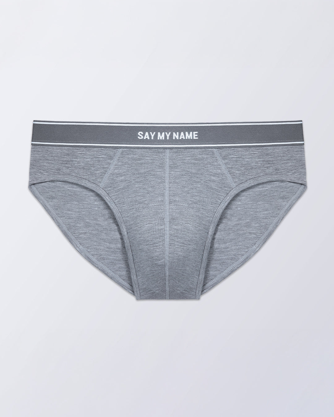 DC2 SAY MY NAME Modal Brief — flat lay of men’s grey underwear with logo waistband.
