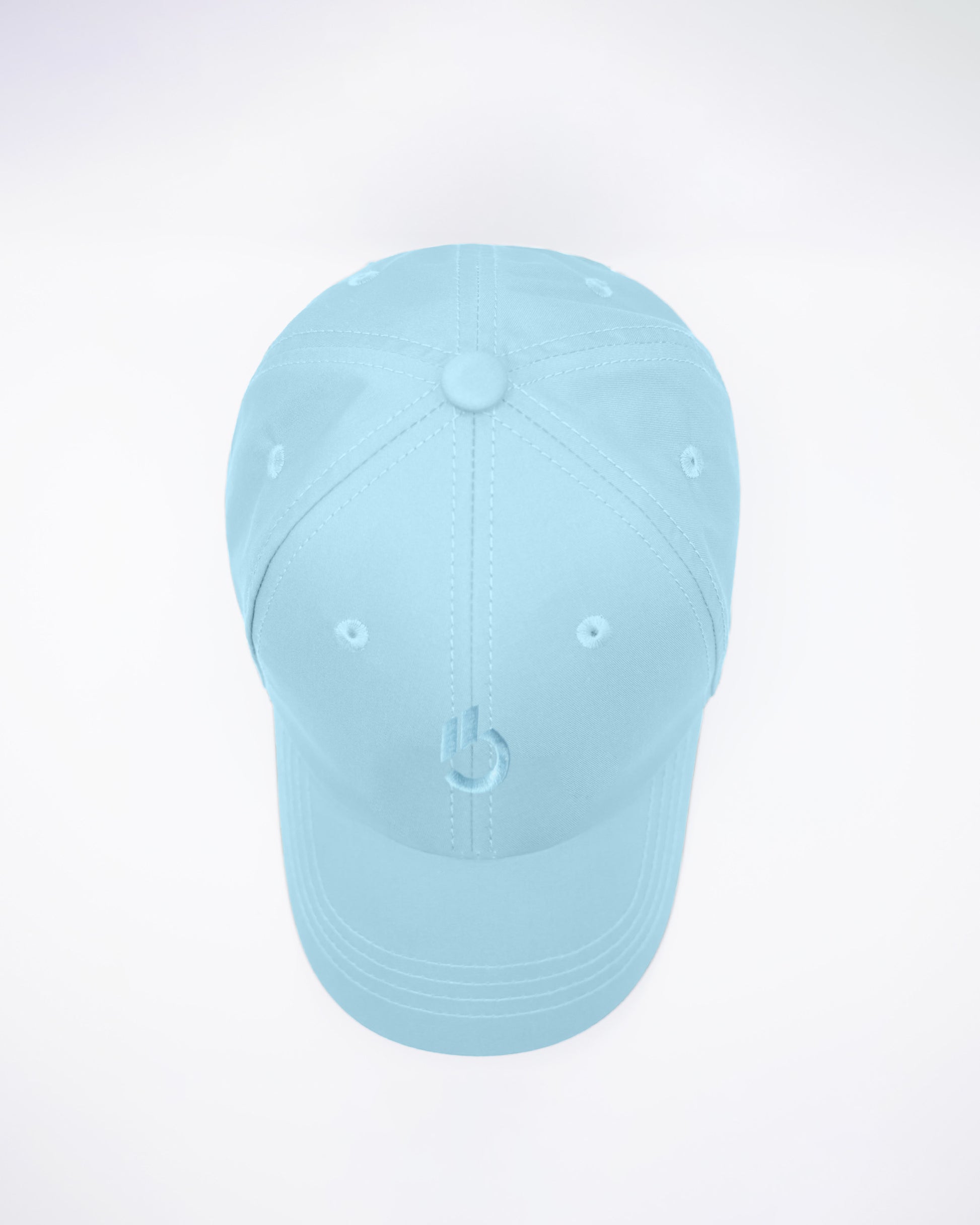DC2 Resort Cap in Sky Blue — top view highlighting the six-panel construction, stitched seams, and breathable eyelets.