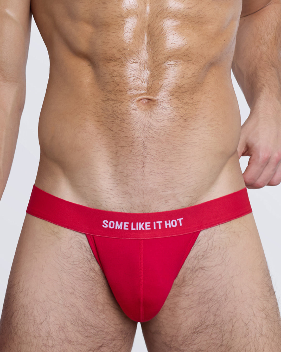 DC2 SOME LIKE IT HOT Jockstrap — front detail close-up highlighting pouch and branded waistband.