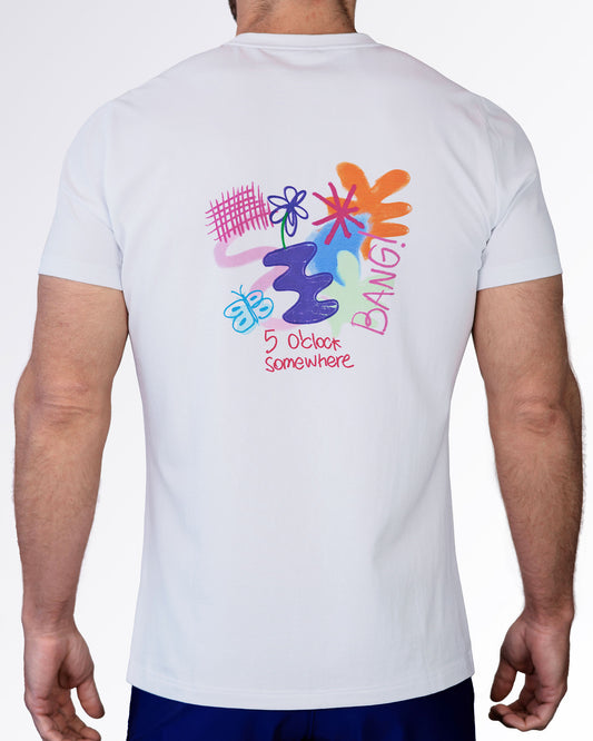 Back view of the Spill the Tee graphic T-shirt by BANG! Miami featuring a bold oversized abstract artwork, premium short sleeve fit, and modern casual streetwear.
