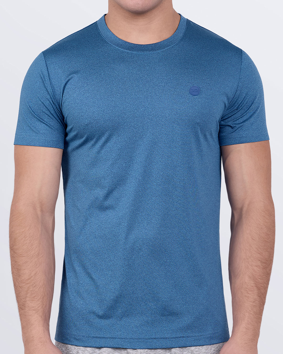 DC2 STEEL BLUE Fitness T-shirt — front view on model showcasing athletic cut, fitted sleeves, and sleek performance fabric.
