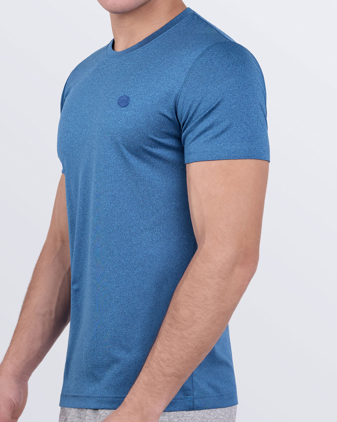 DC2 STEEL BLUE Fitness T-shirt — side angle showing contour-hugging silhouette and flexible stretch design.