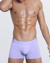 Front view of model wearing DC2 "Take My Breath Away" lavender modal boxer briefs – flattering, snug fit.
