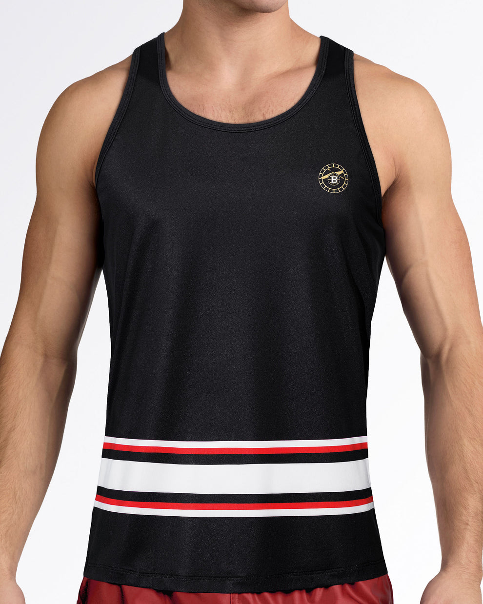 BANG Miami Ilya Gym Tank Top showcasing a lightweight athletic design, black hockey-inspired colorway, and moisture-wicking performance fabric.