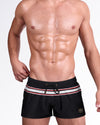 BANG Miami Ilya Show Shorts from the Heated Rivalry series featuring a black colorway, hockey-inspired stripe detailing, and retro athletic styling.