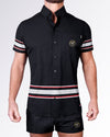 BANG Miami Ilya Stretch Shirt from the Heated Rivalry series featuring a black colorway, hockey-inspired stripe detailing, and performance stretch fabric.