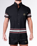 BANG Miami Ilya Stretch Shirt from the Heated Rivalry series featuring a black colorway, hockey-inspired stripe detailing, and performance stretch fabric.