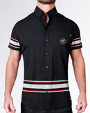 BANG Miami Ilya Stretch Shirt from the Heated Rivalry series featuring a black colorway, hockey-inspired stripe detailing, and performance stretch fabric.