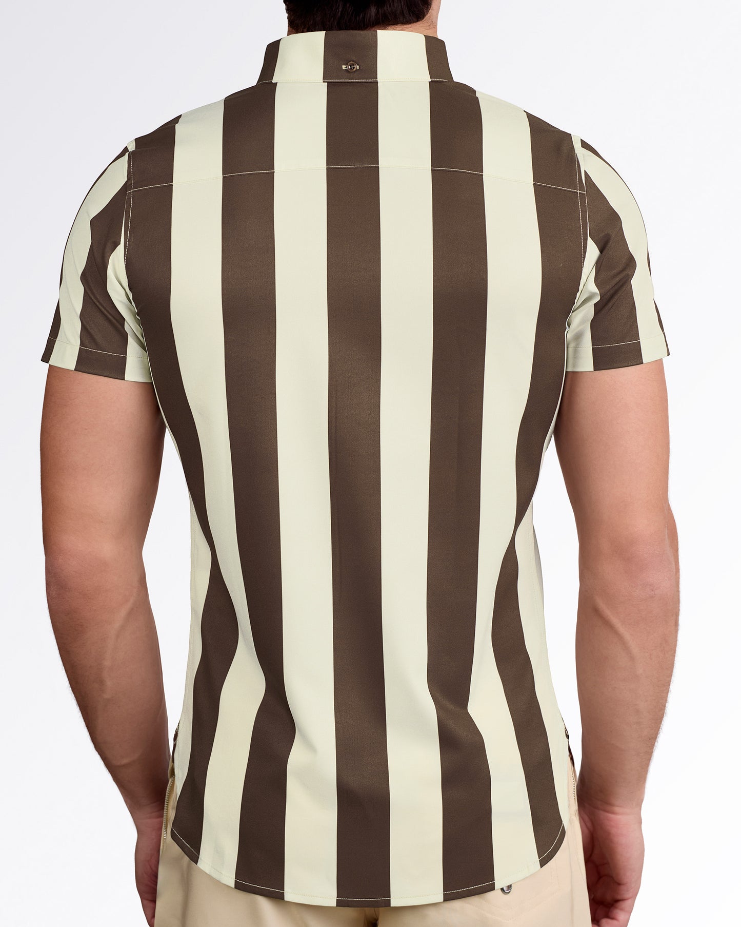 BANG! The Ken (Sahara Edition) Stretch Shirt — back view highlighting clean vertical stripe pattern and tailored fit.