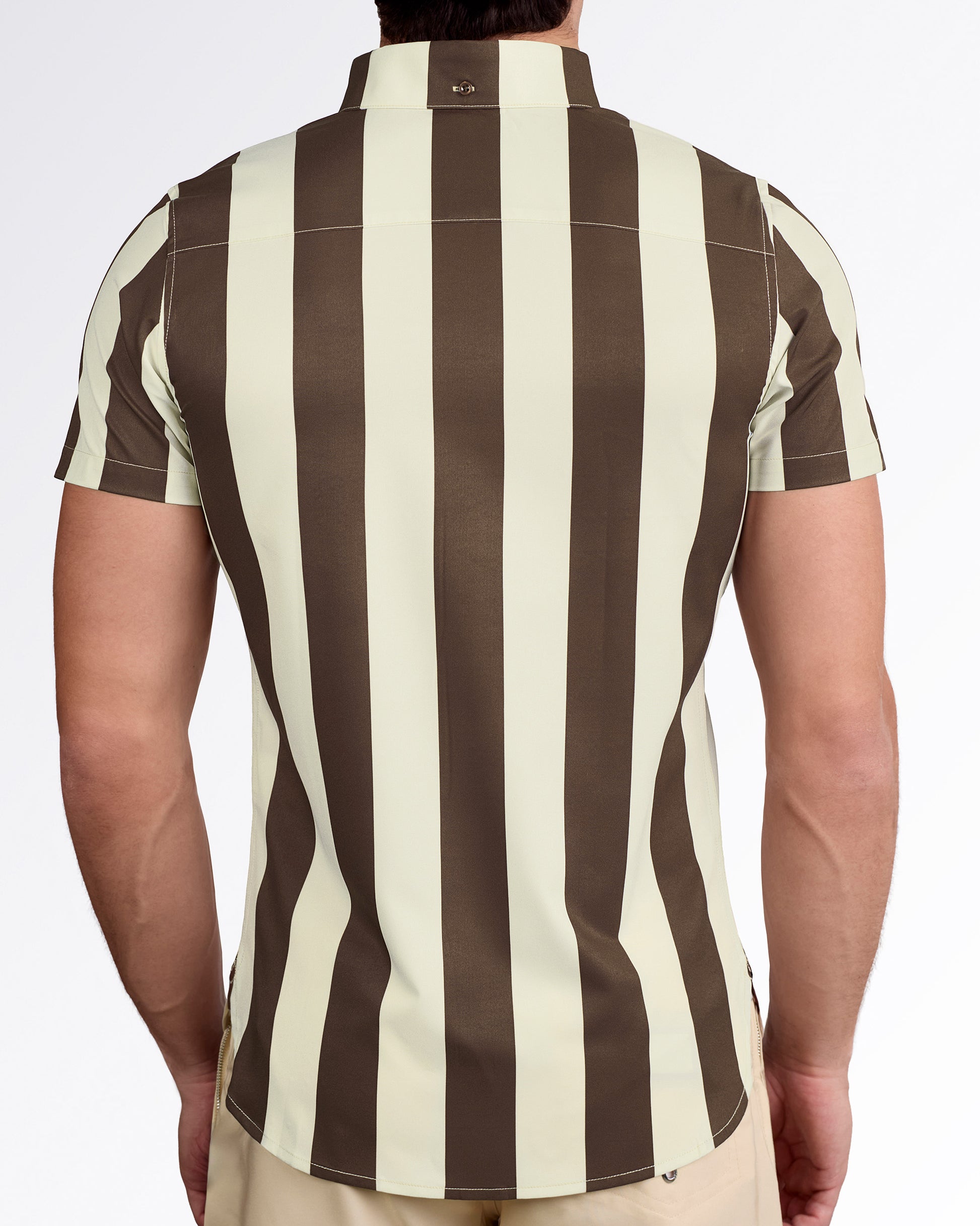 BANG! The Ken (Sahara Edition) Stretch Shirt — back view highlighting clean vertical stripe pattern and tailored fit.