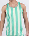 Men's mint green and cream striped tank top – THE KEN (TULUM EDITION) by BANG!® – tropical-inspired activewear with lightweight, quick-dry fabric