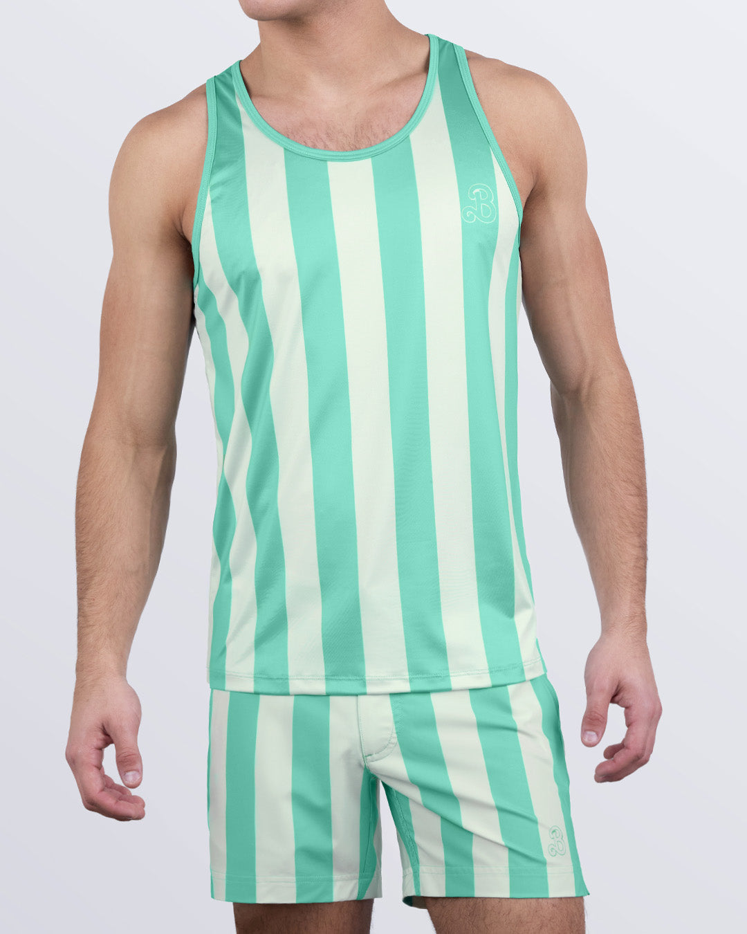 THE KEN (TULUM EDITION) tank top and shorts set for men – beach-ready striped activewear by BANG!® – ideal for resort, gym, or summer lounging
