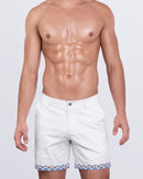 DC2 The Tile Is High (White) Street Shorts — model wearing crisp white chino shorts with Amalfi Coast-inspired tile trim, front view.