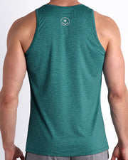Back view of the TRAINER TEAL men's fitness tank top in a teal blue color color by BANG! menswear Miami.