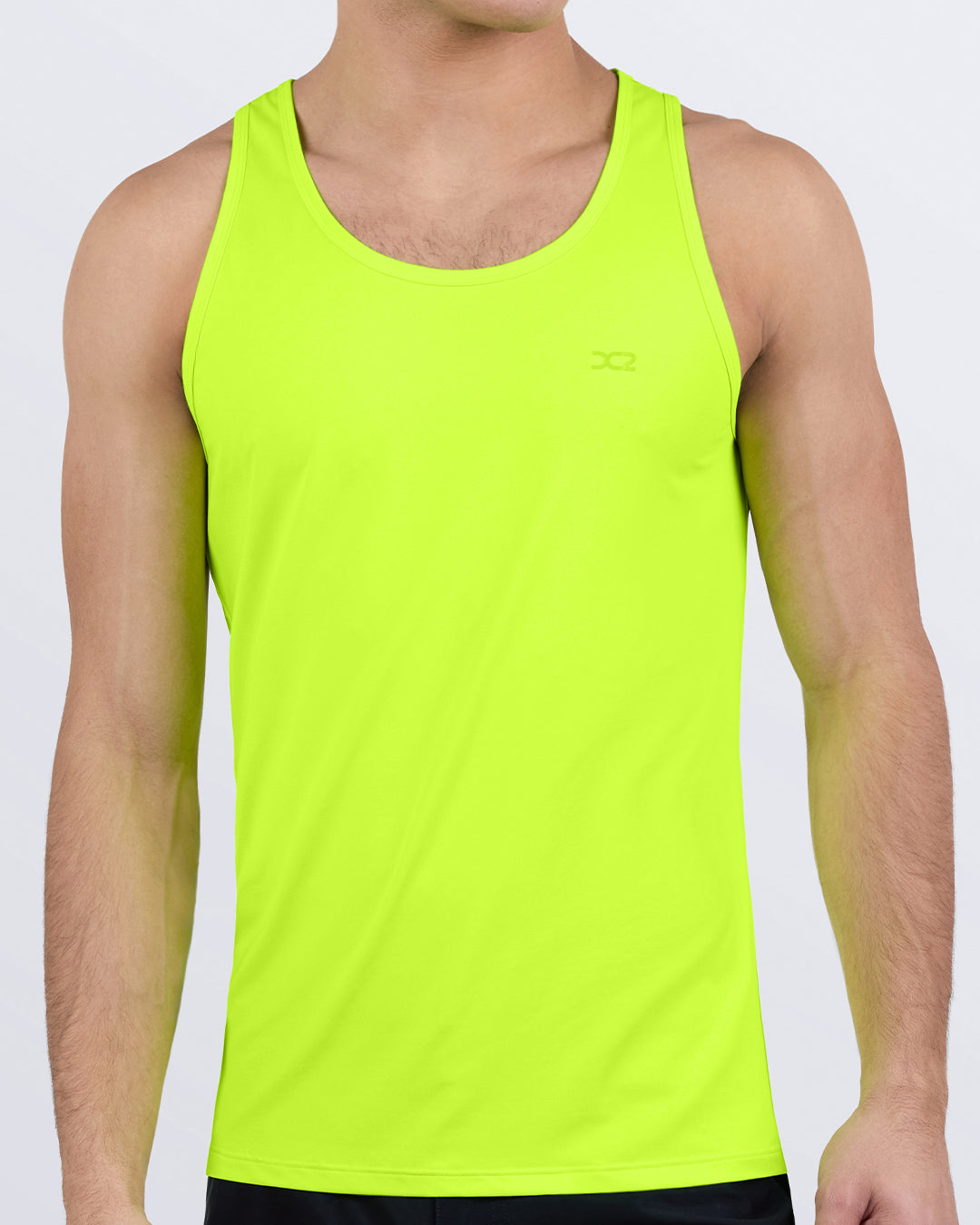 DC2 Ultra Neon Gym Tank Top — front view of men's athletic tank in vibrant neon yellow-green.