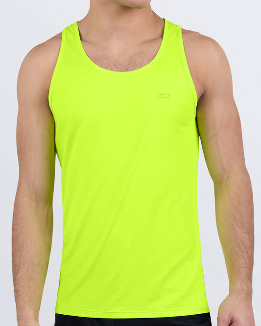 DC2 Ultra Neon Gym Tank Top — front view of men's athletic tank in vibrant neon yellow-green.