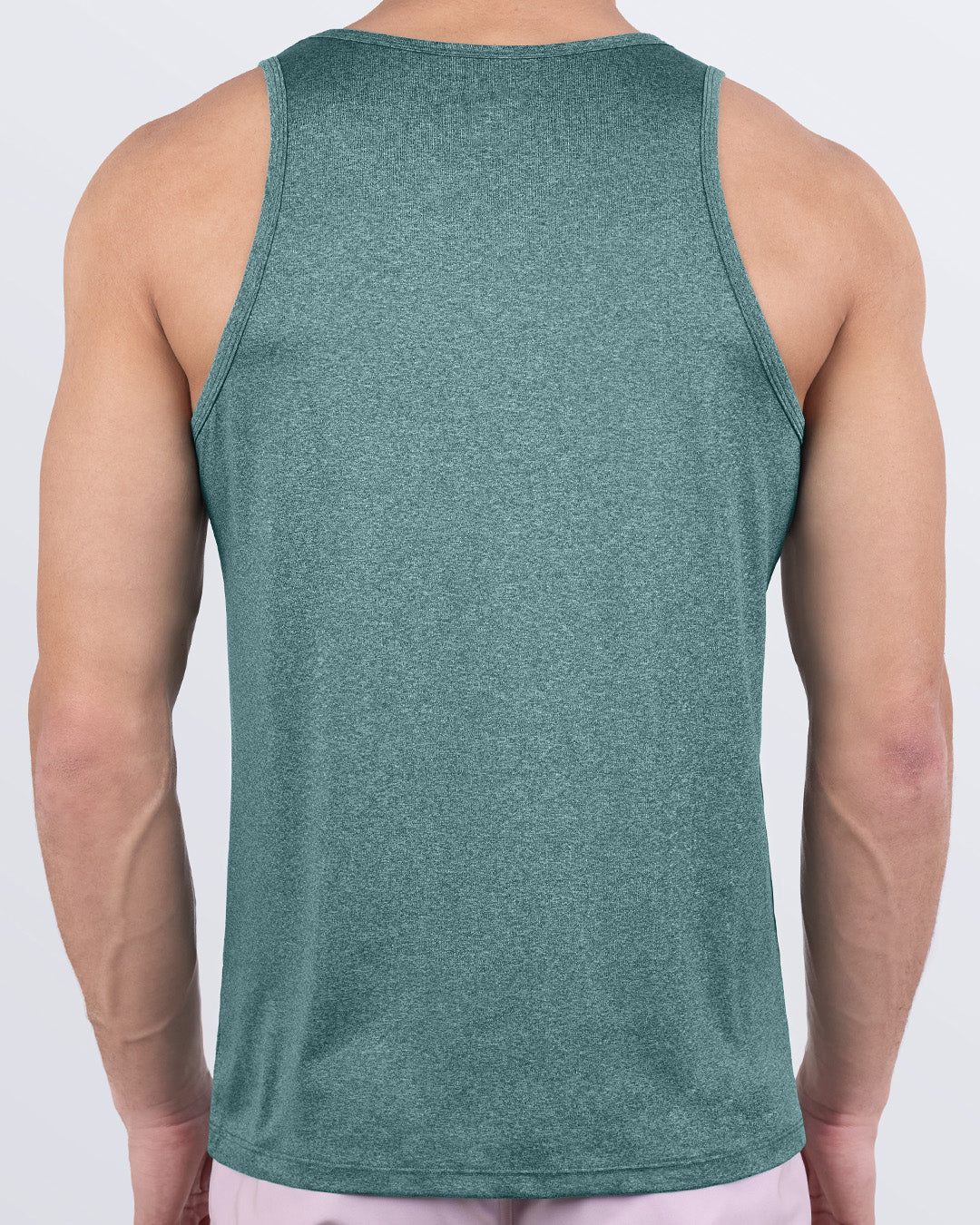 Back view of DC2 VIKING GREEN men’s athletic tank top featuring racerback cut and breathable lightweight stretch fabric in a deep green color.