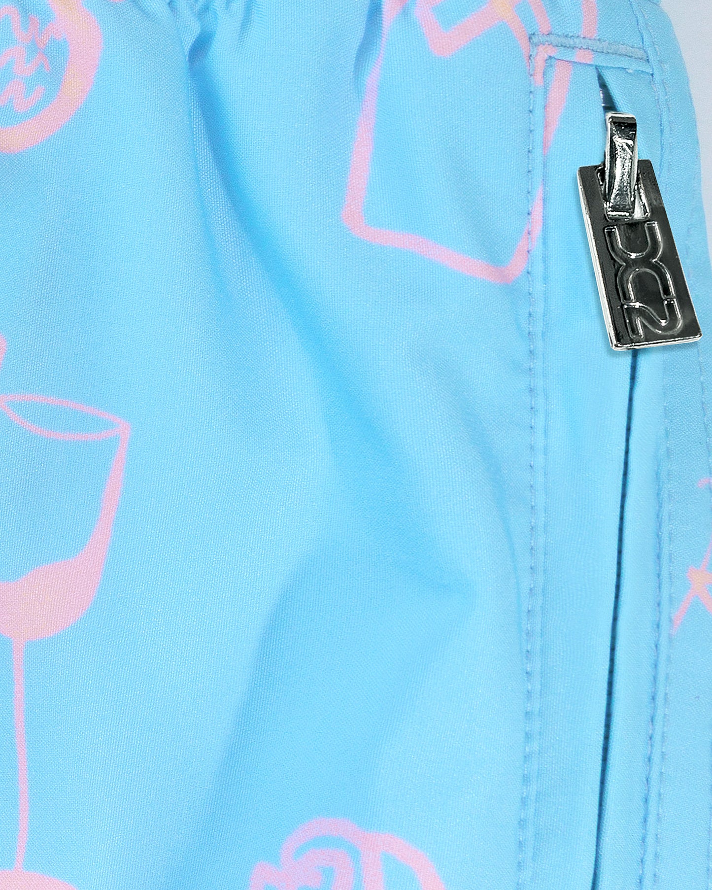 DC2 Viva La Vida (En Rose) Poolside Shorts — angled product shot emphasizing the side zipper pocket and modern short-length silhouette.