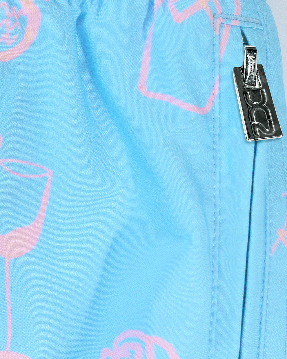 DC2 Viva La Vida (En Rose) Poolside Shorts — angled product shot emphasizing the side zipper pocket and modern short-length silhouette.