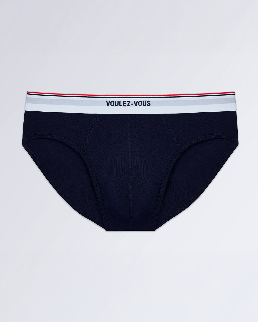 DC2 VOULEZ-VOUS Modal Brief — flat lay of men’s navy blue underwear with logo waistband.
