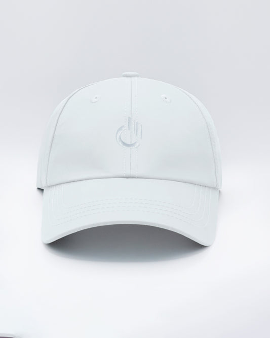 DC2 Resort Cap in White — front view showcasing a curved brim, structured crown, and tonal embroidered DC2 logo.