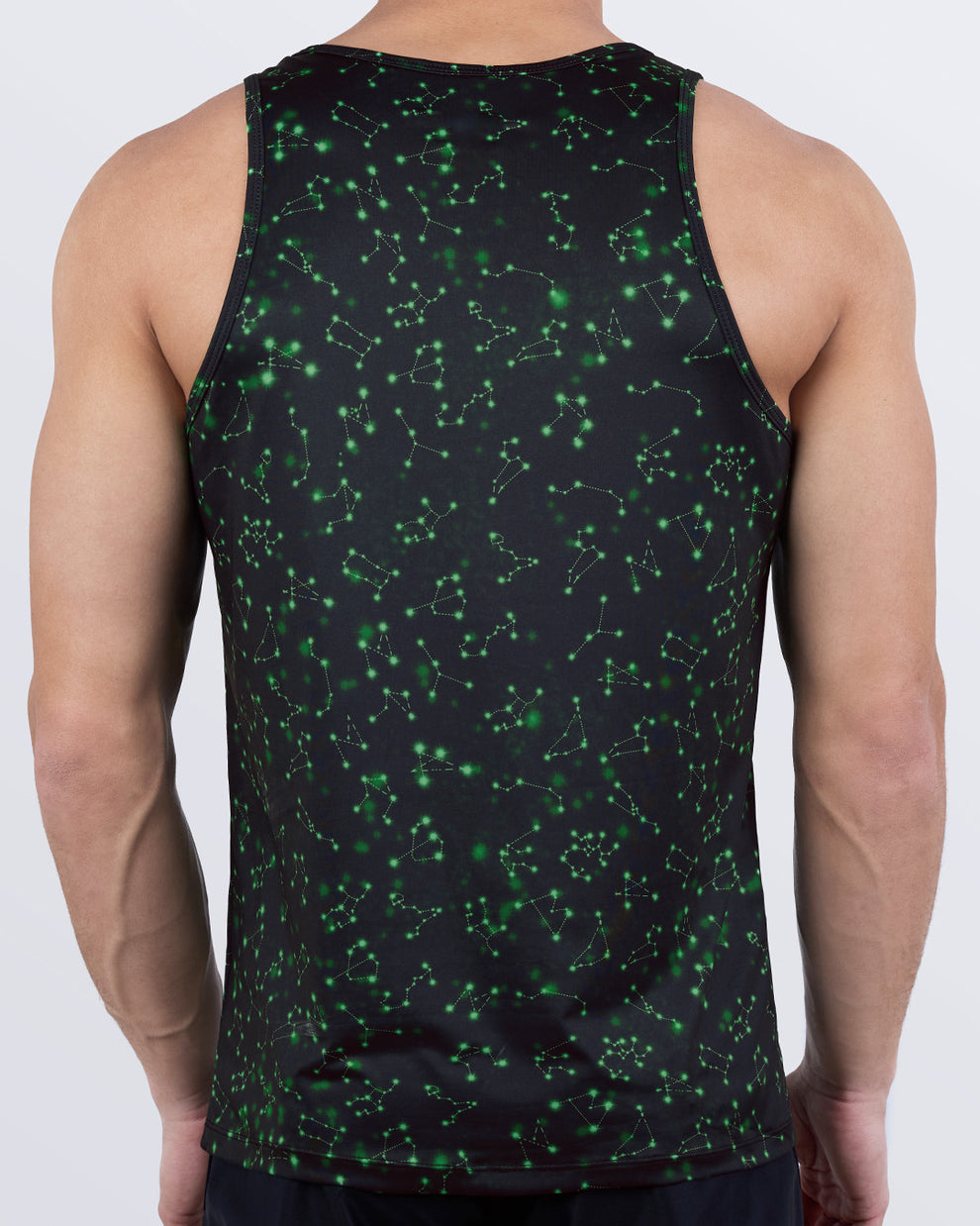 Back of men’s constellation gym tank top – “Written in the Stars” by BANG, featuring quick-dry stretch fabric for athletic training and workouts.