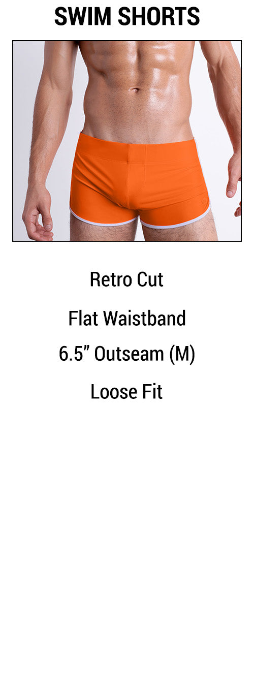 An infographic showing the BANG! Swim Shorts features.