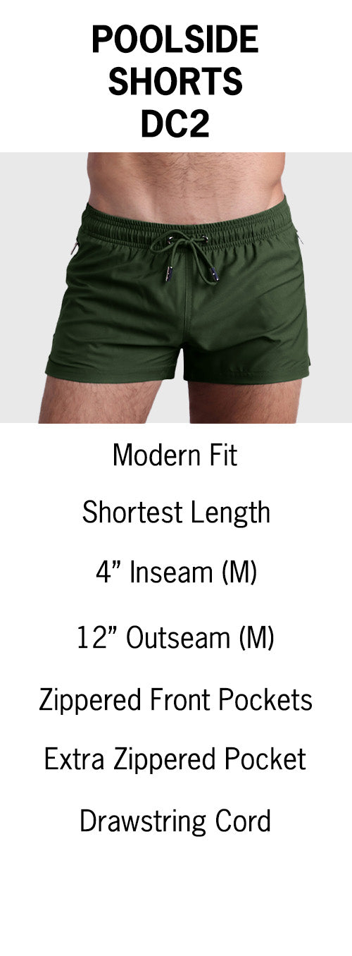 An infographic showing the BANG! Poolside Shorts features.