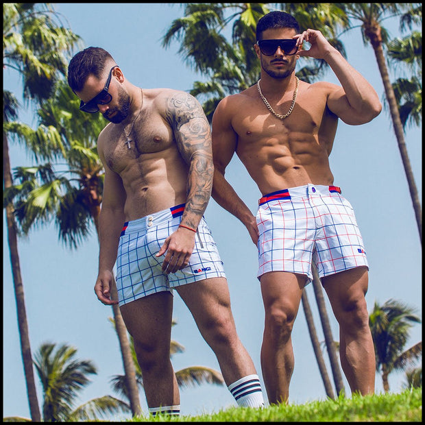 Bang! mens Beach Shorts in remixed concept inspired by iconic P.L. Rolando&