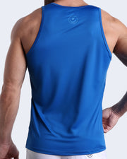 Back view of the ASTRAL BLUE men's fitness tank top in royal blue color by BANG! menswear Miami.