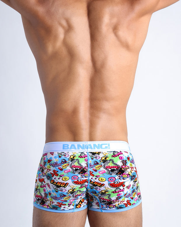 Back view of model wearing the BANG ONE Men’s beathable cotton boxer briefs  for men by BANG! Underwear trunks provide all-day comfort and secure fit.